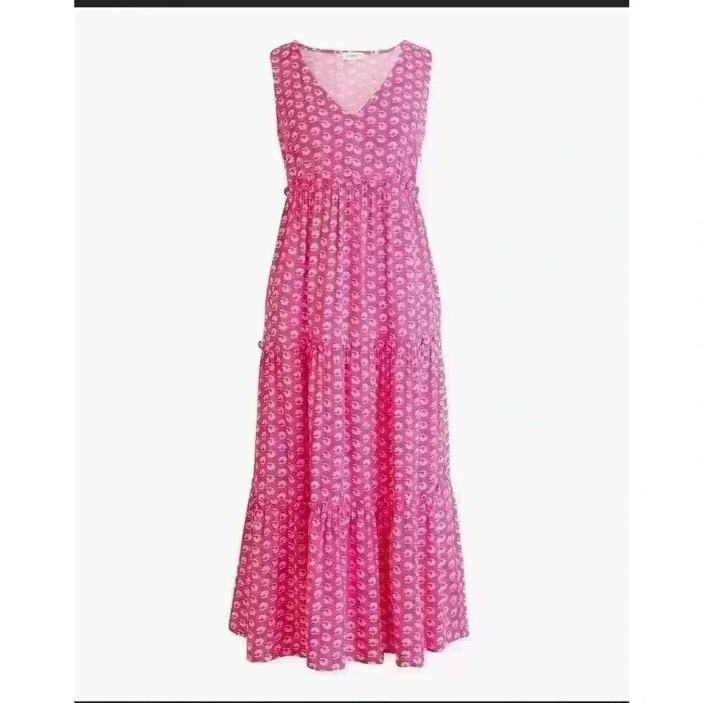 J. Crew 100% Viscose Pink Floral V-Neck Midi Dress Size 4